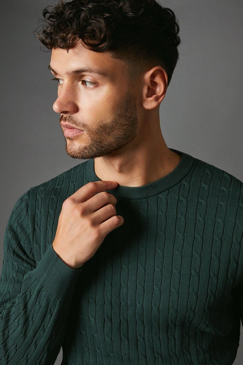 Maine Maine Men's Premium Pure Cotton Cable Crew Neck Jumper in Dark Green - 4