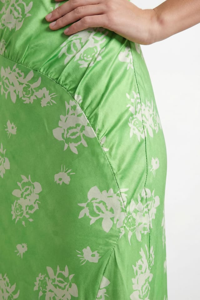 Warehouse Warehouse Women's Floral Printed Racer Neck Seam Detail Bias Maxi Dress in Green - 2