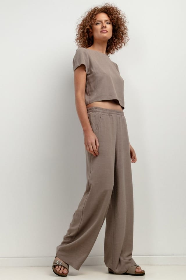 Love Lace Love Lace Women's Linen Viscose Summer Blouse in Brown - 2