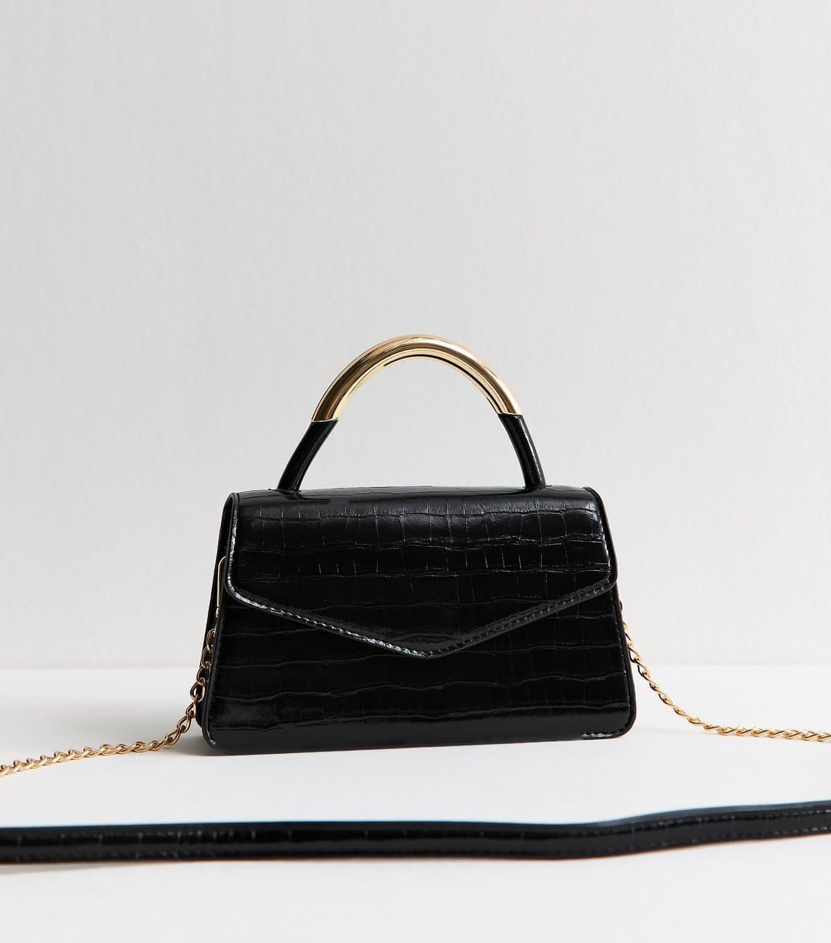 New Look Black Crocodile Effect Faux Leather Top Handle Bag Vegan New Look