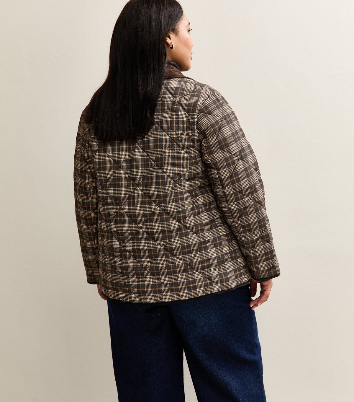 New Look Women's Plus Size Brown Checked Quilted Padded Jacket Curves New Look - 4
