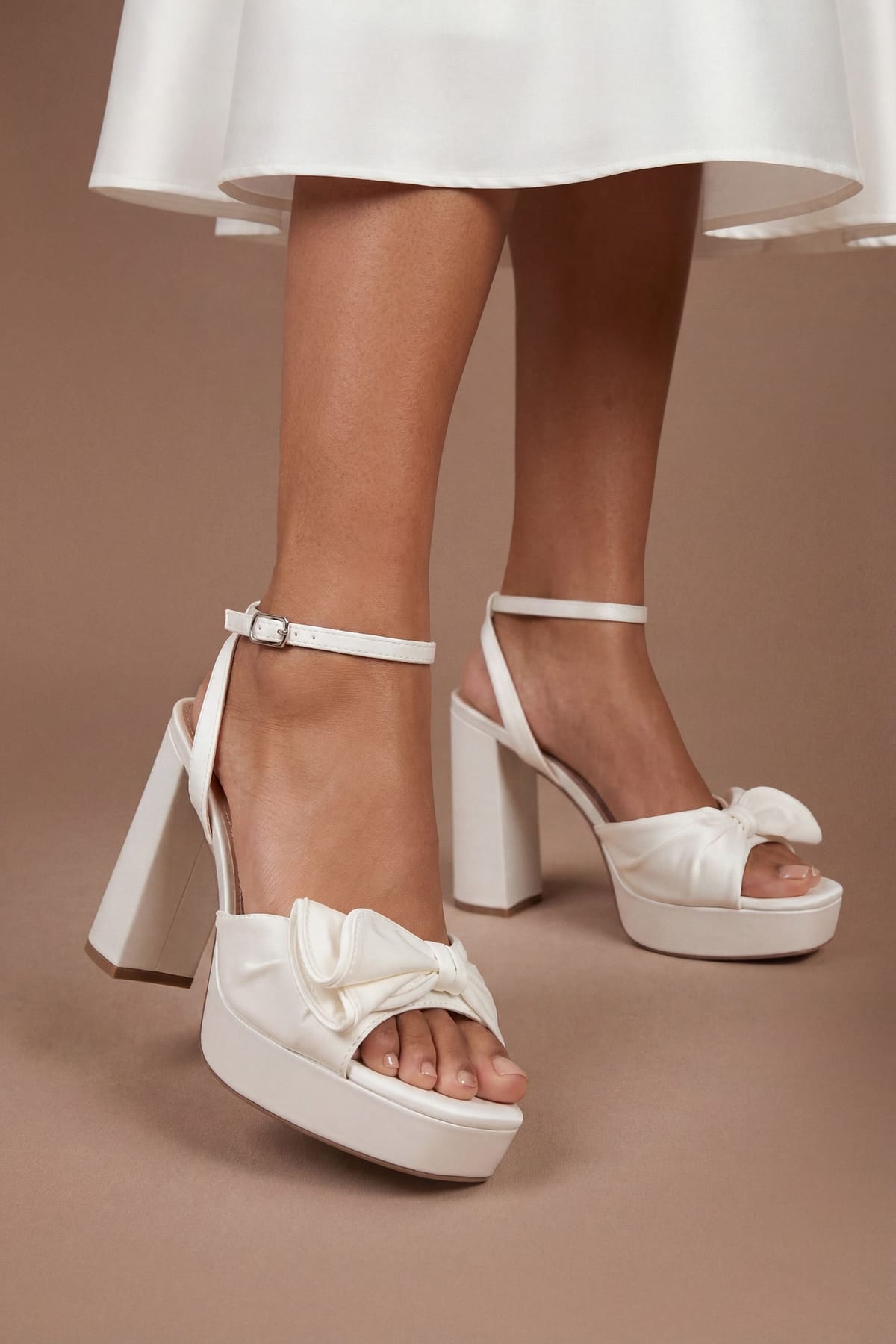 Coast Coast Women's Bridal Lillie Satin Ruffle Detail Platform Block Heeled Sandals in White - 1