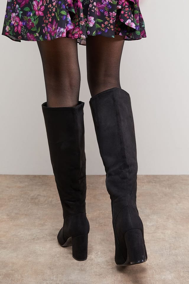 Oasis Oasis Women's Jemima Faux Suede High Block Heel Pointed Knee Boots in Natural Black - 3