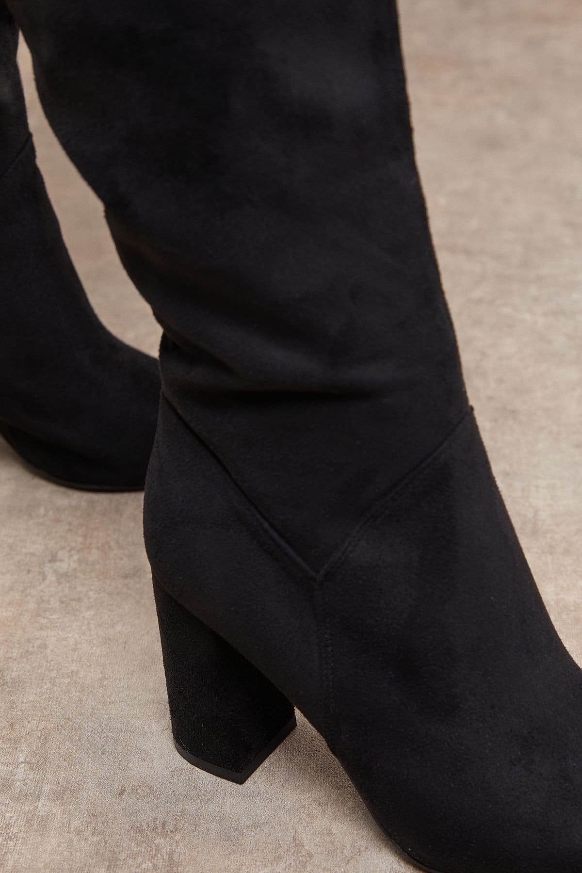 Oasis Oasis Women's Jemima Faux Suede High Block Heel Pointed Knee Boots in Natural Black - 4