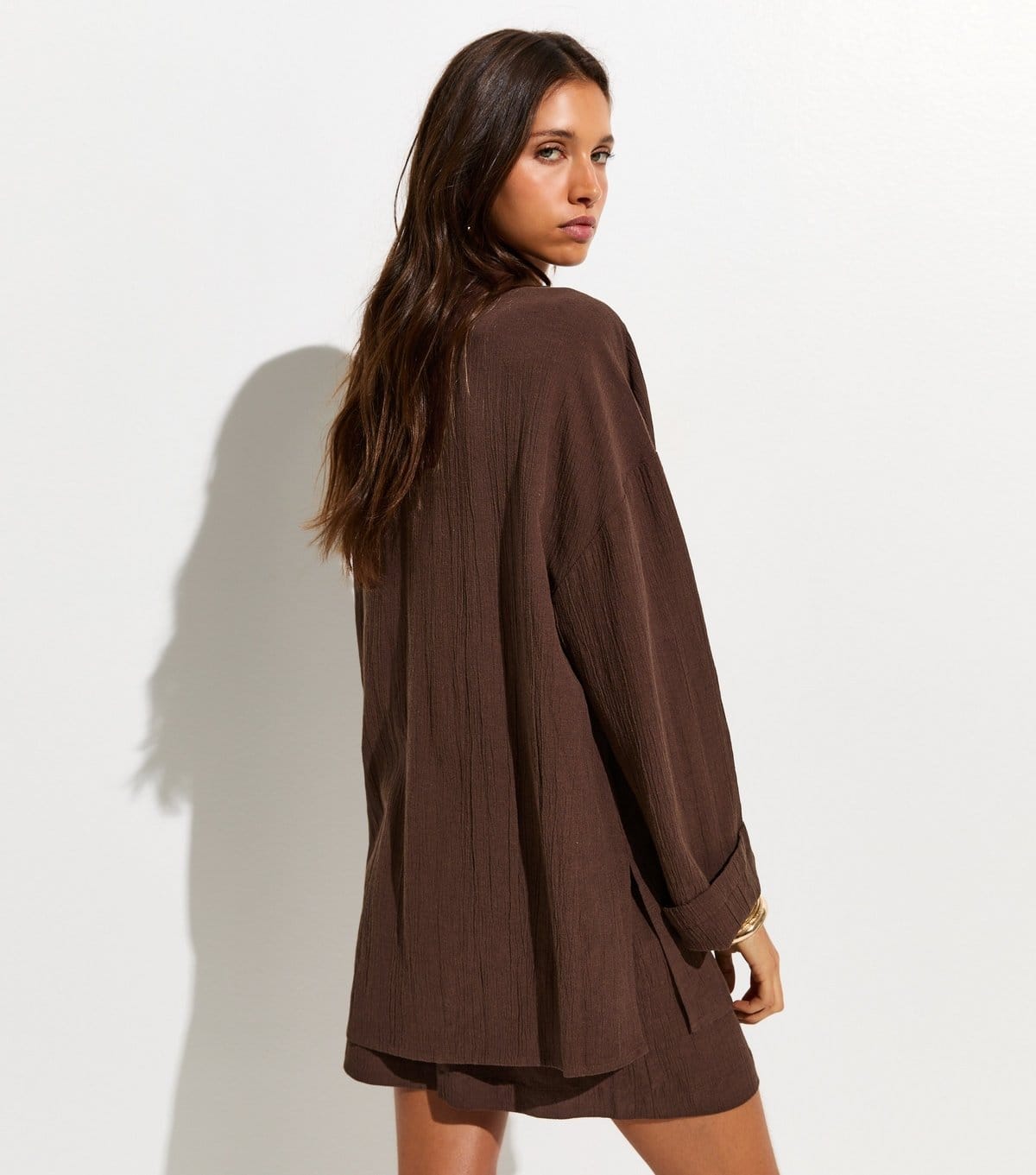 New Look Women's Dark Brown Textured Oversized Beach Shirt New Look - 4