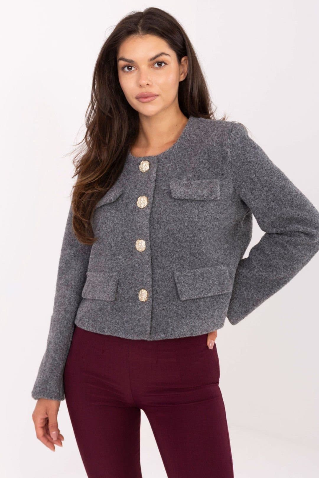 Love Lace Love Lace Women's Elegant Short Button Jacket for Workwear in Grey