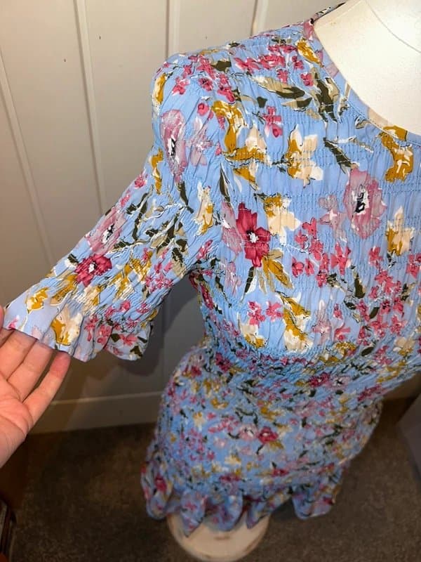 Never Fully Dressed Never Fully Dressed Blue Floral Shirred Mini Dress Size Medium