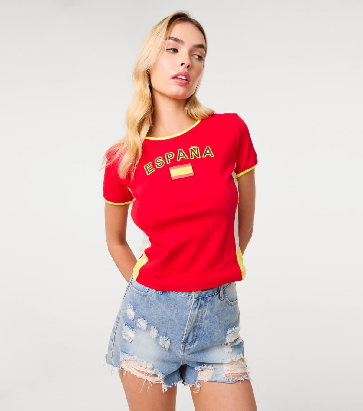 Pink Vanilla Women's Red Espana Embellished Football Top Pink Vanilla New Look