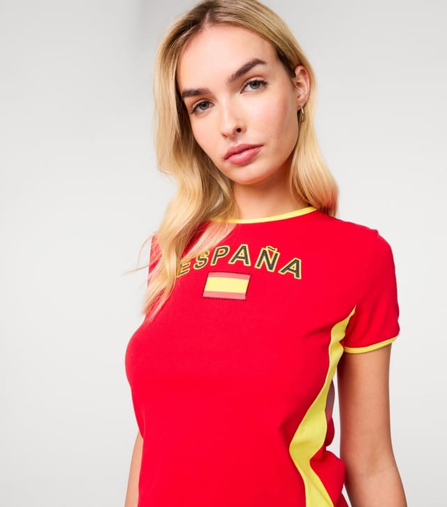 Pink Vanilla Women's Red Espana Embellished Football Top Pink Vanilla New Look - 3