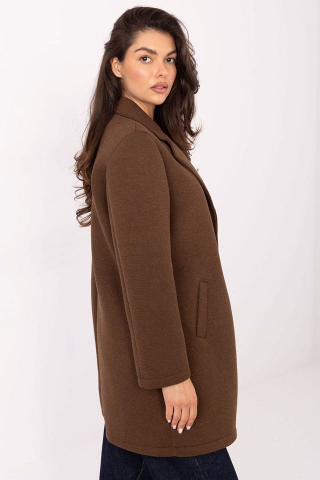 Love Lace Love Lace Women's Transitional Foam Fabric Coat with Brooch Lapels in Brown - 2