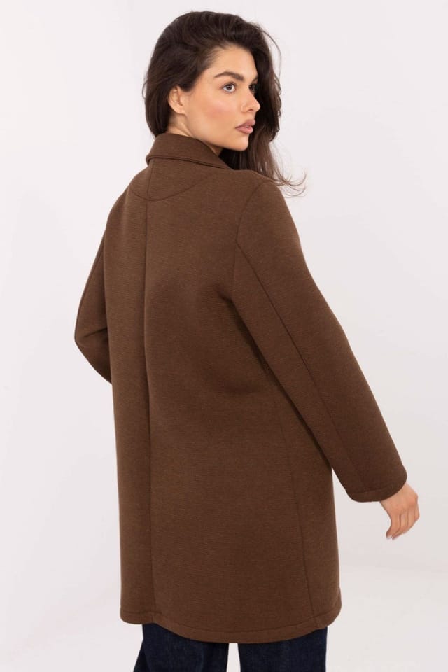 Love Lace Love Lace Women's Transitional Foam Fabric Coat with Brooch Lapels in Brown - 3
