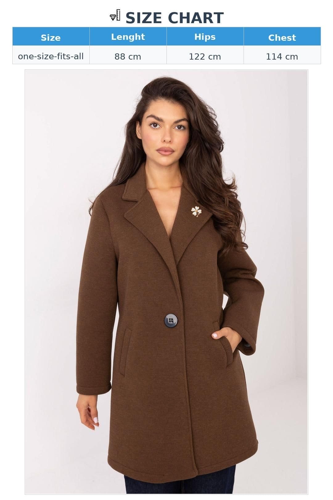Love Lace Love Lace Women's Transitional Foam Fabric Coat with Brooch Lapels in Brown - 4