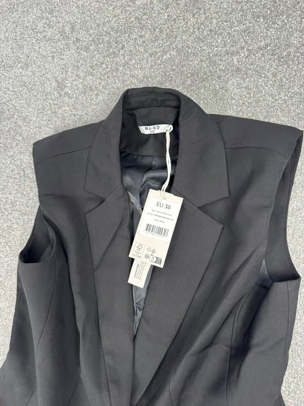 NA-KD Brand New NA-KD Black Tailored Longline Waistcoat Blazer Size 8 | RRP: £52