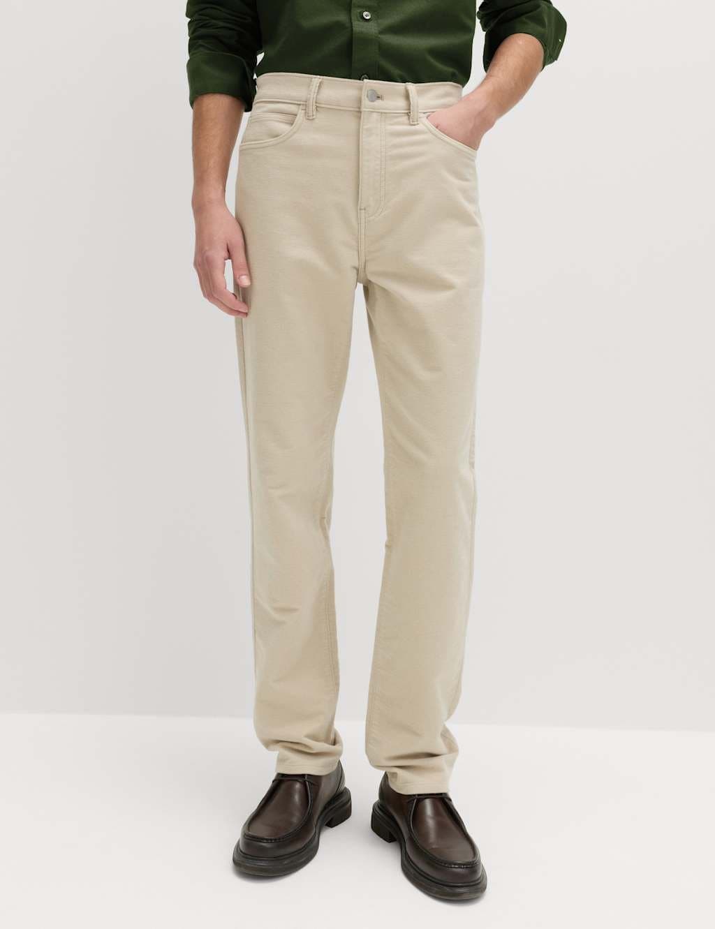 Marks & Spencer M&S Straight Fit Italian Moleskin 5 Pocket Trousers Light Buff