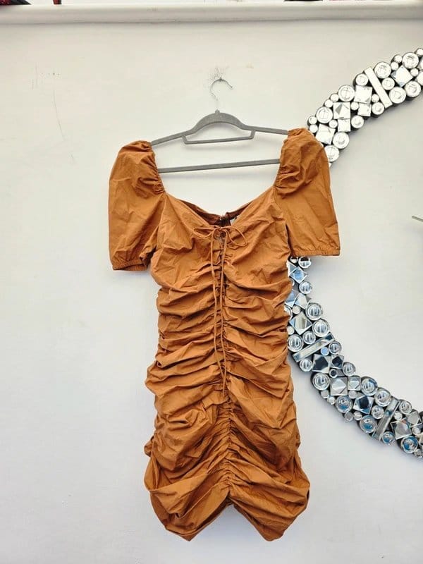 Glamorous Rust Orange Ruched Mini Dress - Size 8