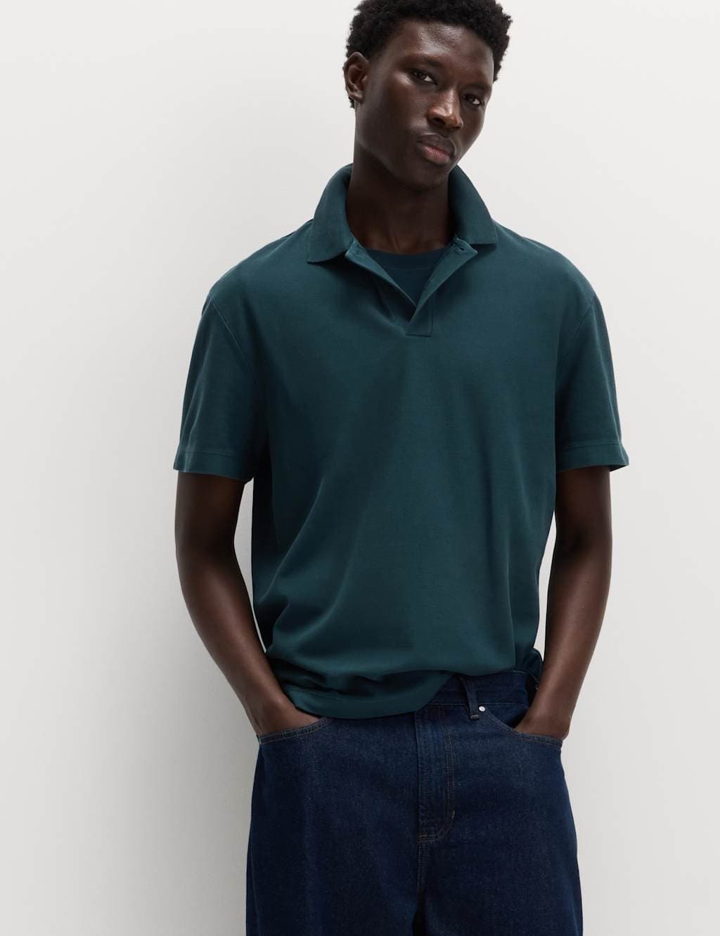 Marks & Spencer M&S Pure Cotton Garment Dyed Polo Shirt Dark Petrol