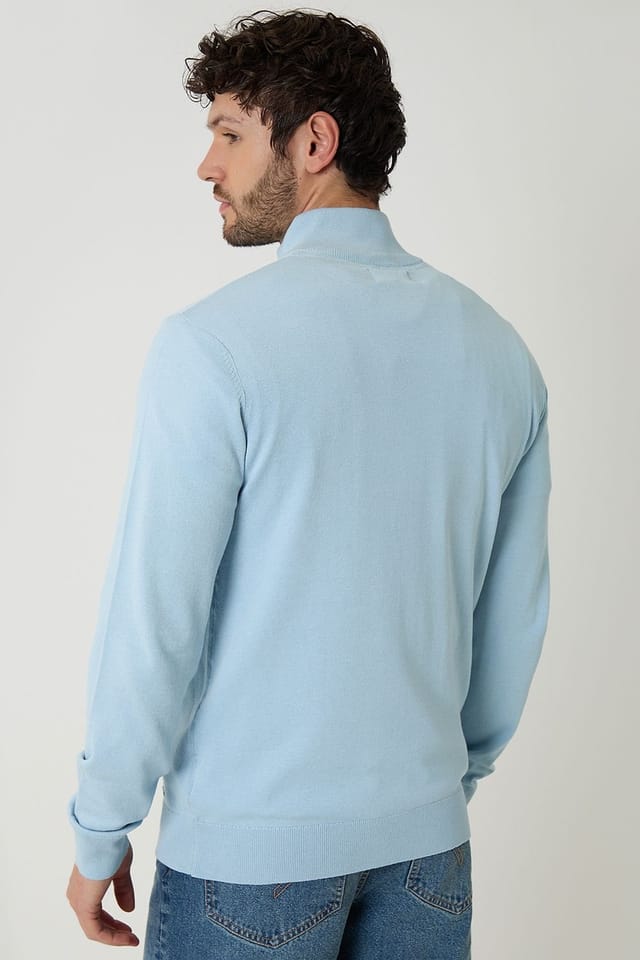 Threadbare Threadbare Men's Funnel Neck Quarter Zip Knitted Jumper in Light Blue - 2
