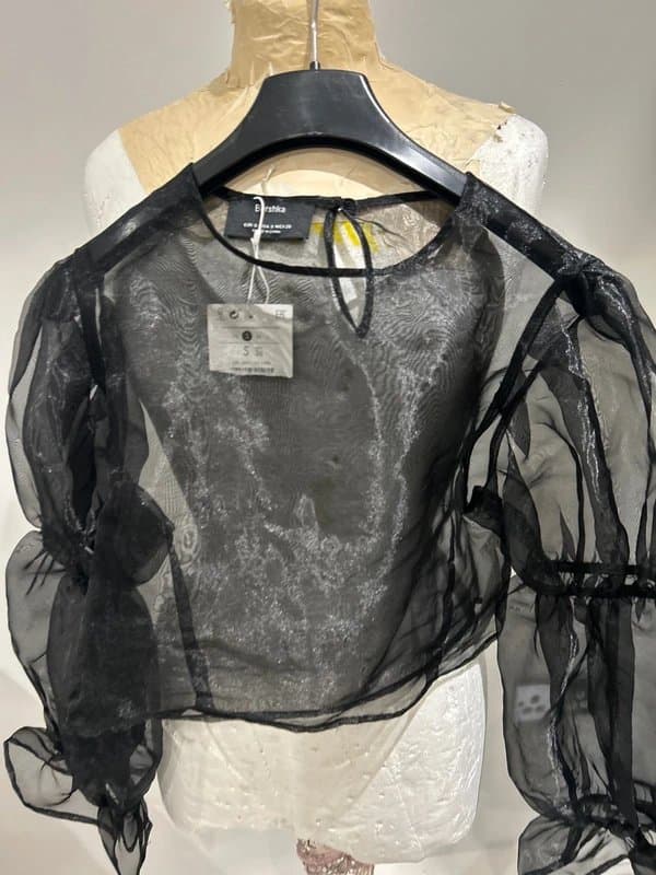 Bershka Sheer chiffon long sleeve crop top