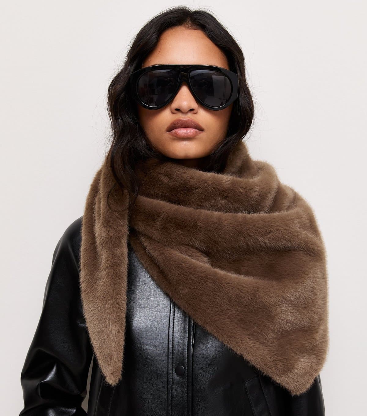 New Look New Look Dark Brown Faux Fur Triangle Scarf
