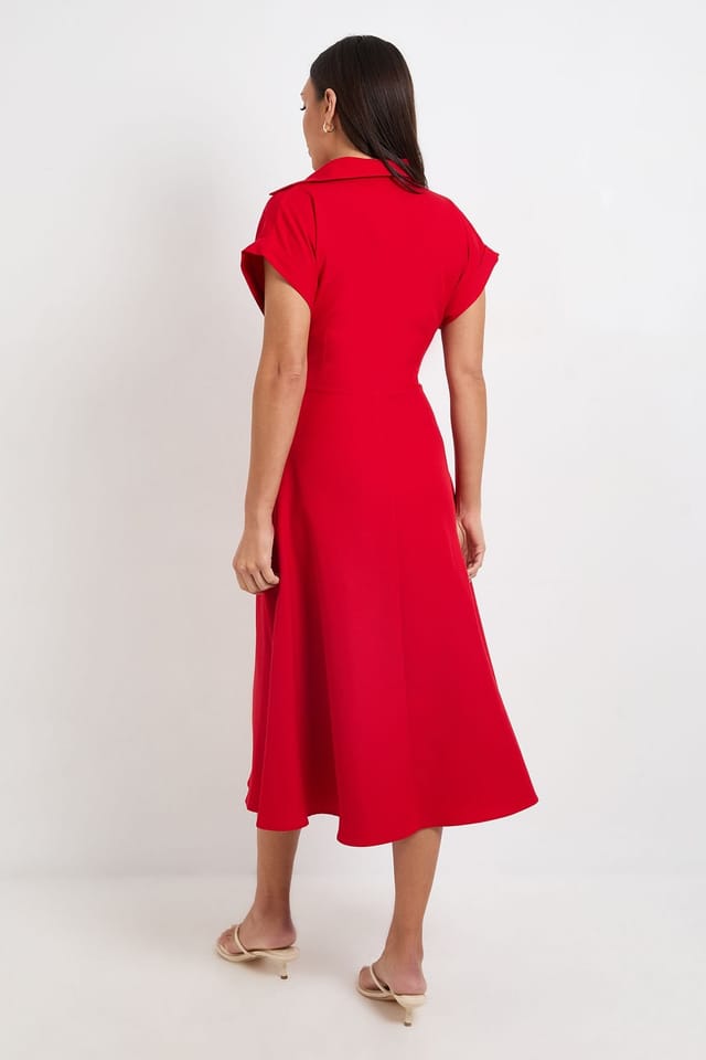 Principles Principles Women's Formal Front Tie Shirt Midi Dress in Red - 3