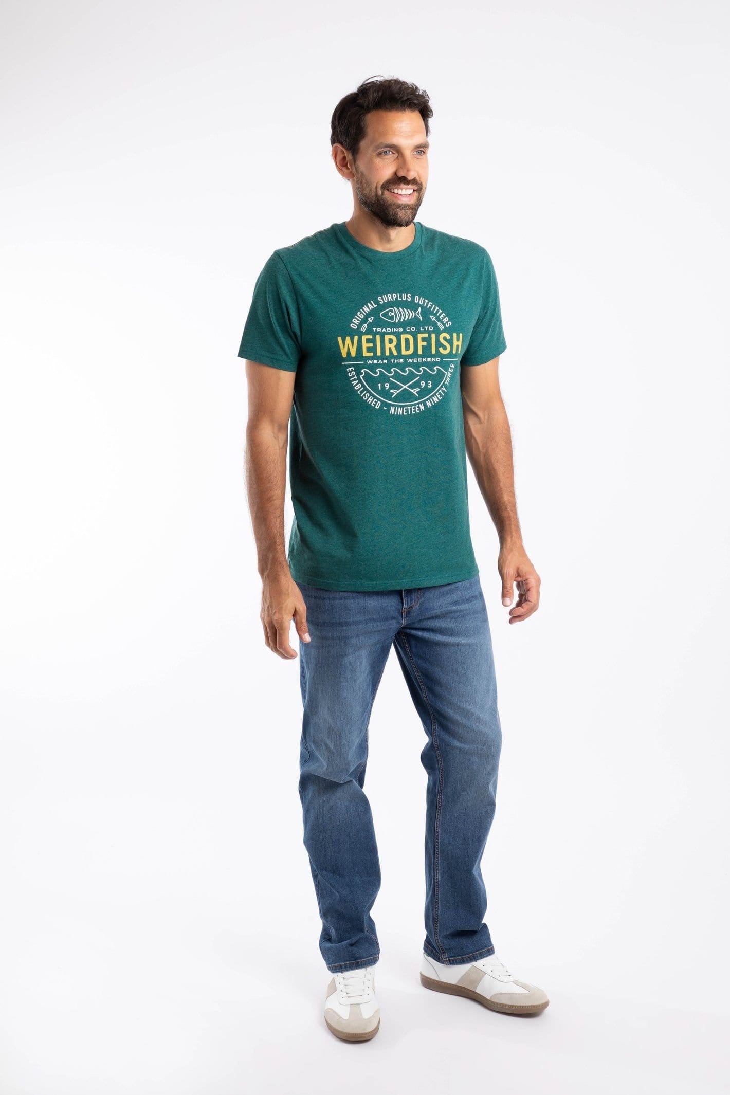 Weird Fish Weird Fish Men's Waves Front Print Graphic T-Shirt in Green - 4