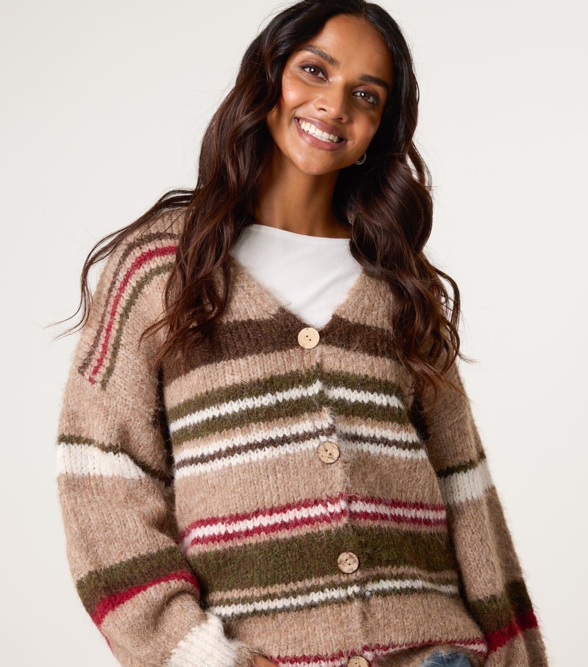 Blue Vanilla Women's Brown Stripe Knit Cardigan Blue Vanilla New Look