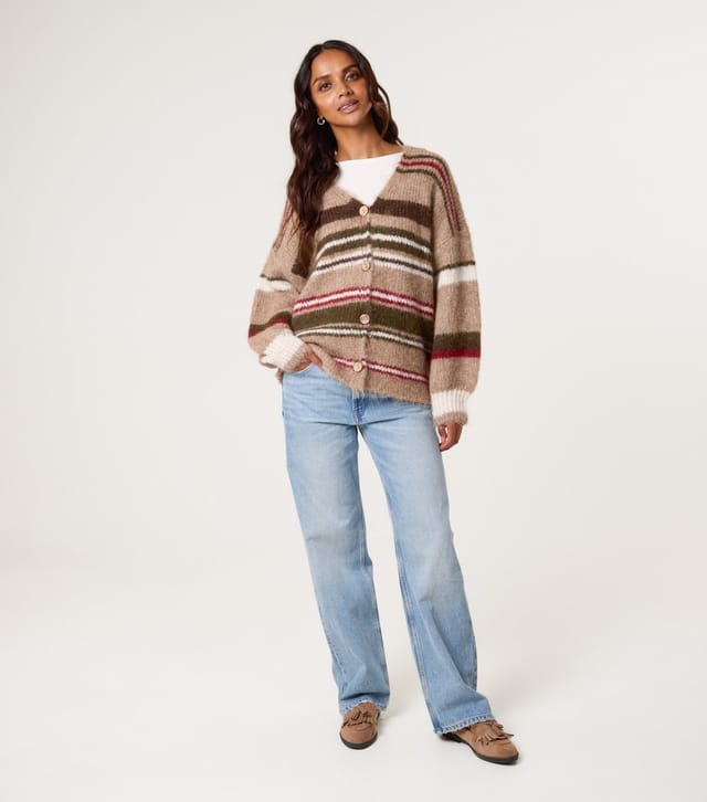 Blue Vanilla Women's Brown Stripe Knit Cardigan Blue Vanilla New Look - 2