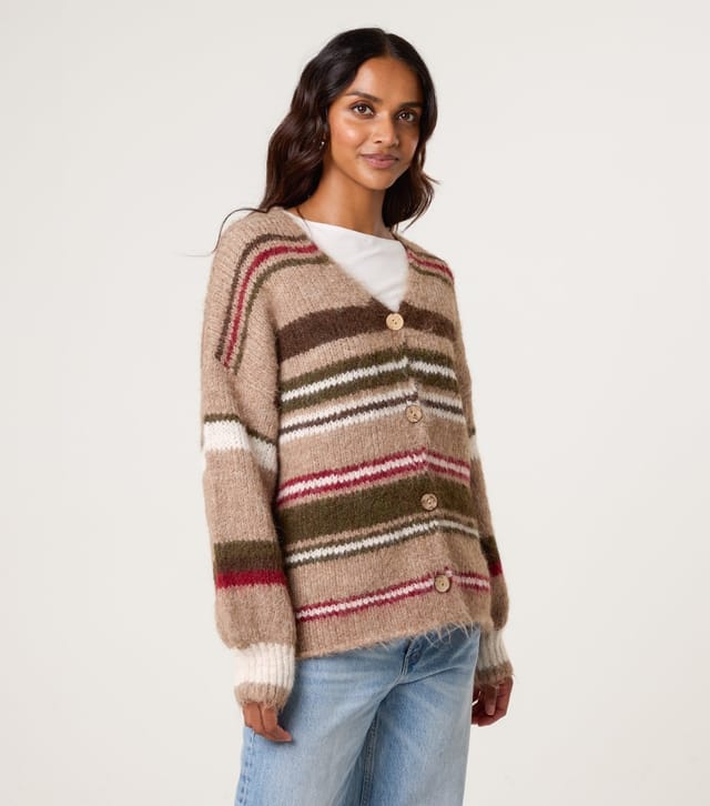 Blue Vanilla Women's Brown Stripe Knit Cardigan Blue Vanilla New Look - 3