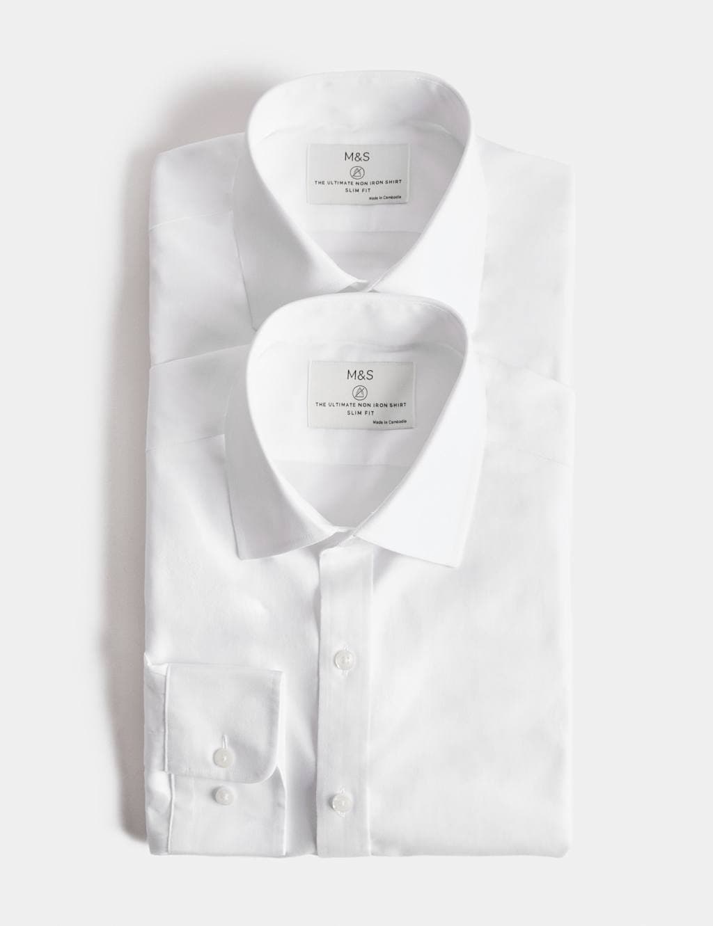 Marks & Spencer M&S White Cotton Slim Fit Non Iron Shirts 2 Pack
