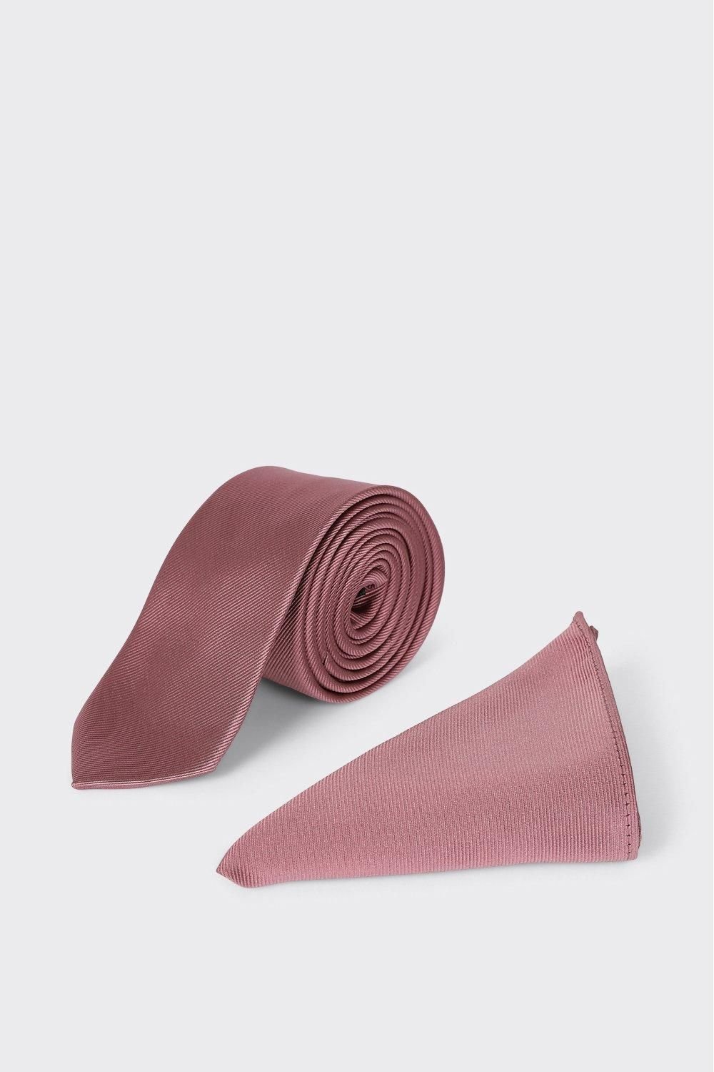 Burton Burton Men's Rose Pink Slim Tie & Pocket Square Set - 2