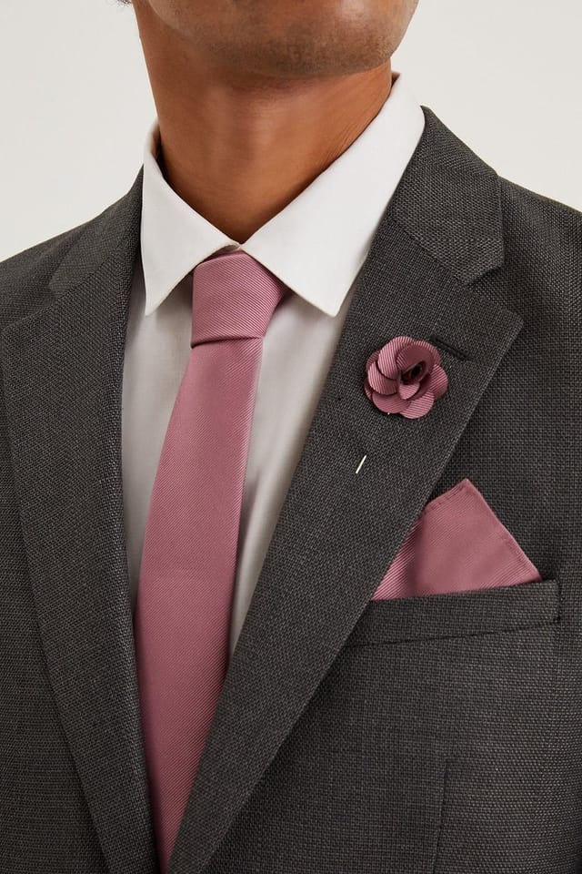 Burton Burton Men's Rose Pink Slim Tie & Pocket Square Set - 2