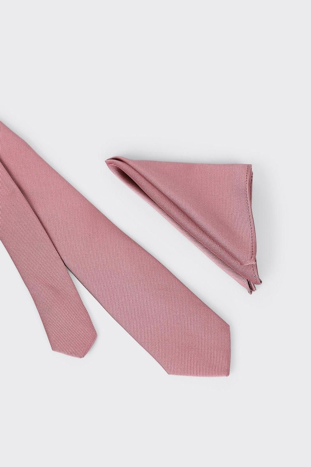 Burton Burton Men's Rose Pink Slim Tie & Pocket Square Set - 3