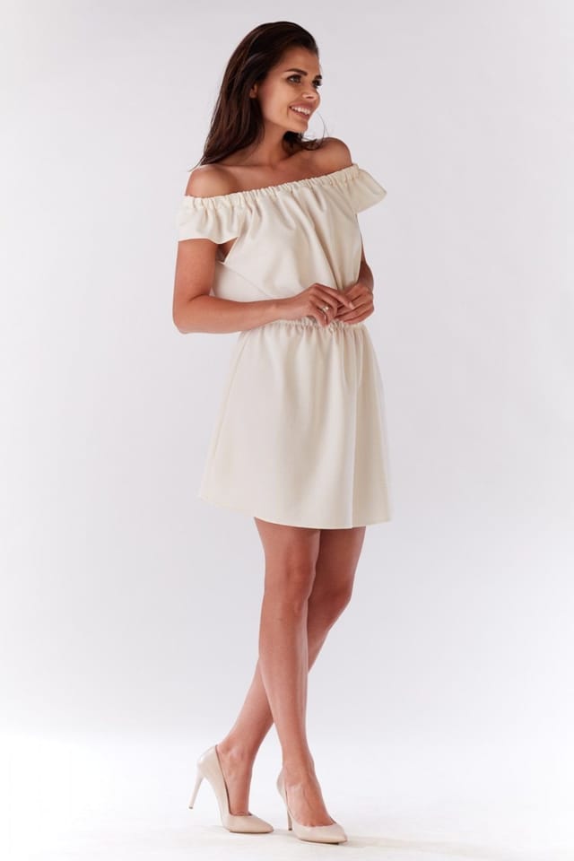 Love Lace Love Lace Women's Shoulder Reveal Elastic Waist Day Dress in Beige - 3