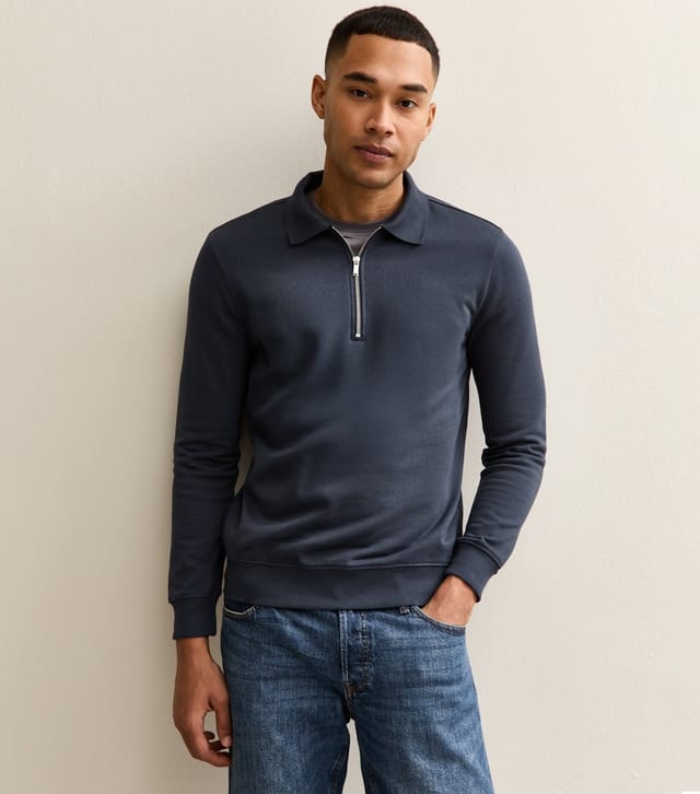 New Look Men's Navy Quarter Zip Polo Sweatshirt New Look - 2