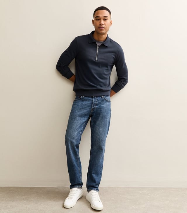 New Look Men's Navy Quarter Zip Polo Sweatshirt New Look - 3