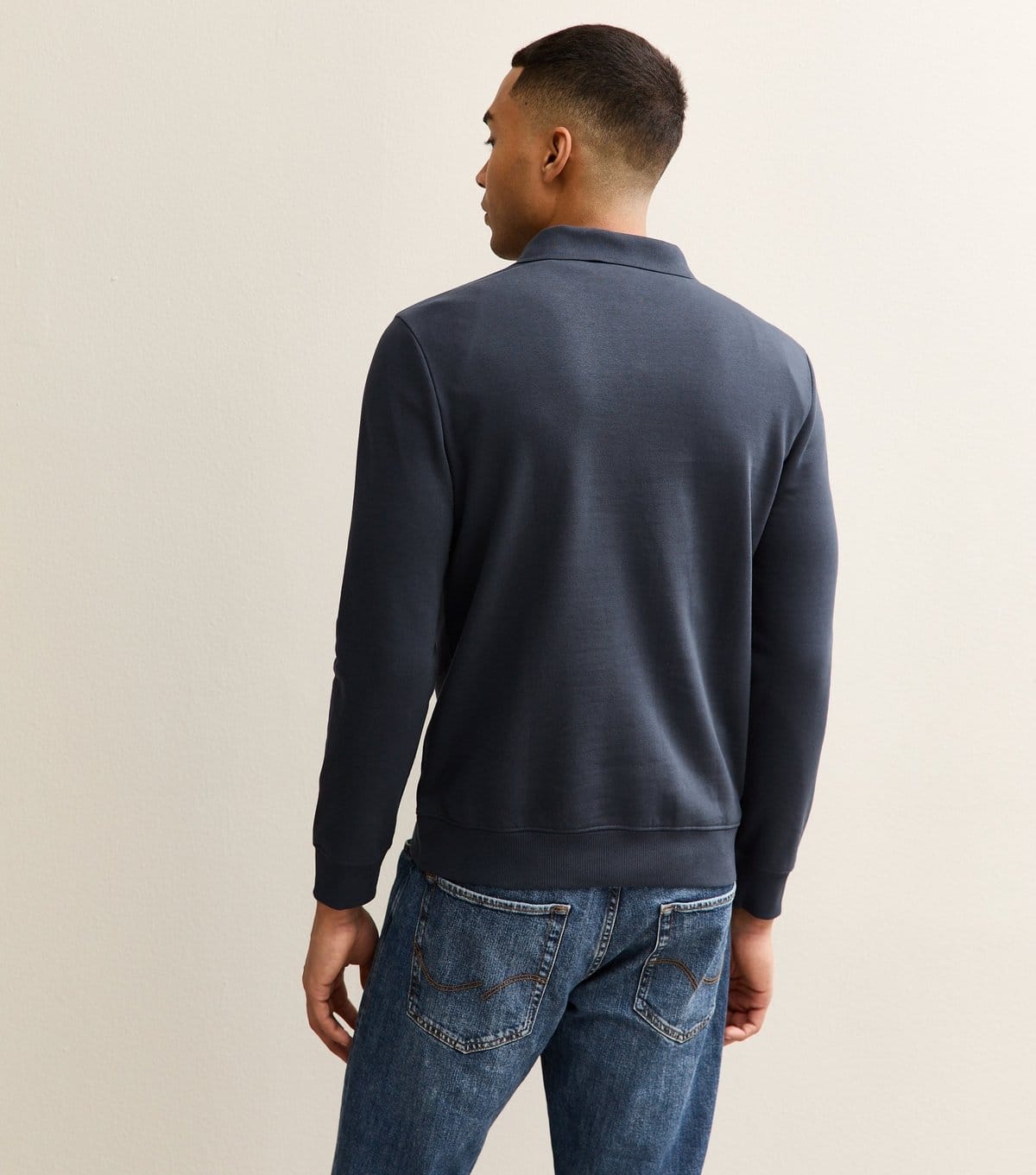 New Look Men's Navy Quarter Zip Polo Sweatshirt New Look - 4