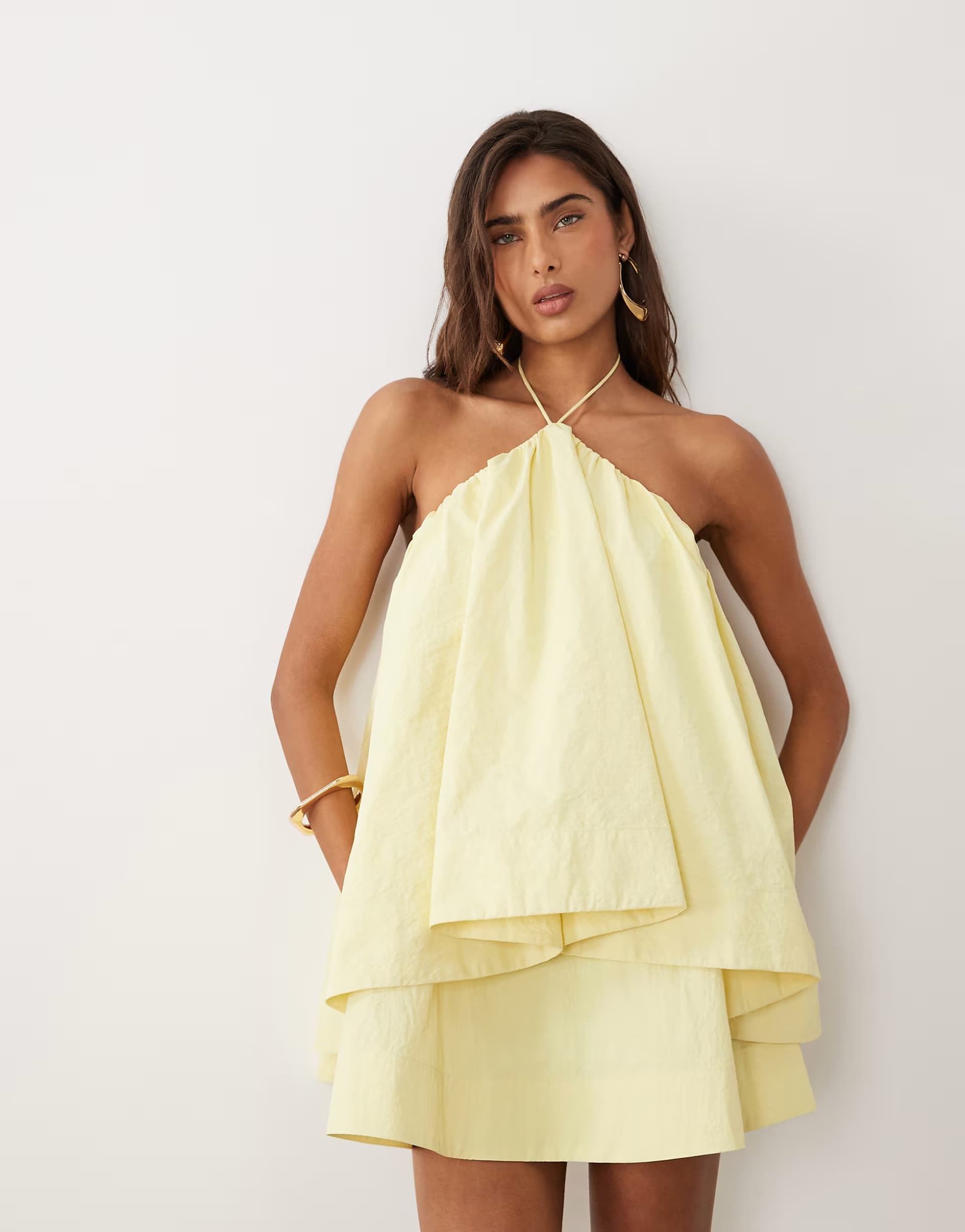 ASOS ASOS DESIGN halter neck  trapeze mini dress in soft yellow