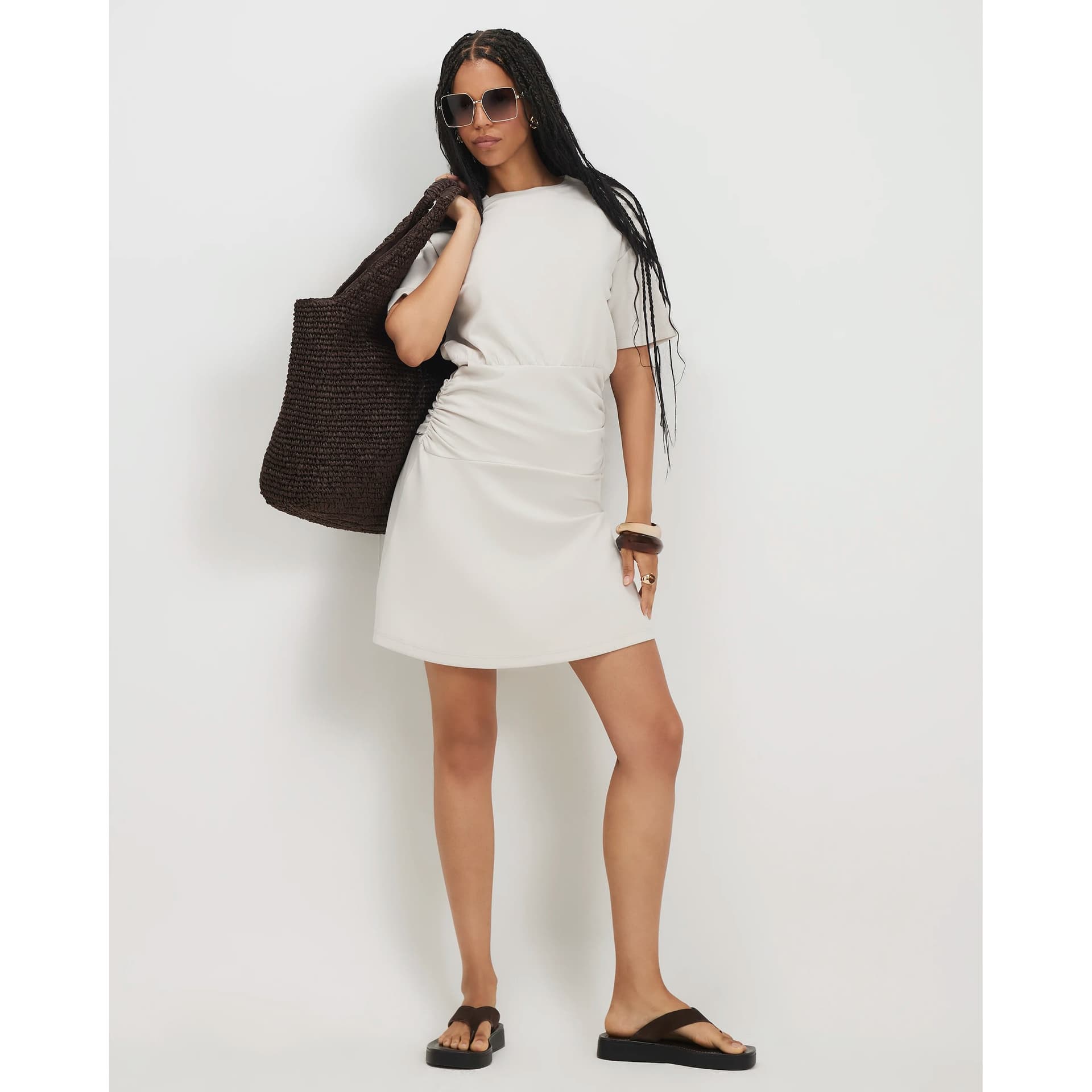 River Island River Island Womens Cream Premium Banded Mini Dress