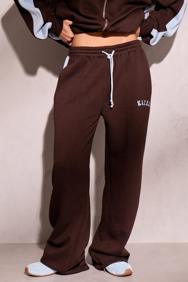 Kaiia Kaiia Sport Stripe Wide Leg Joggers Chestnut Brown & Dusty Blue - 3