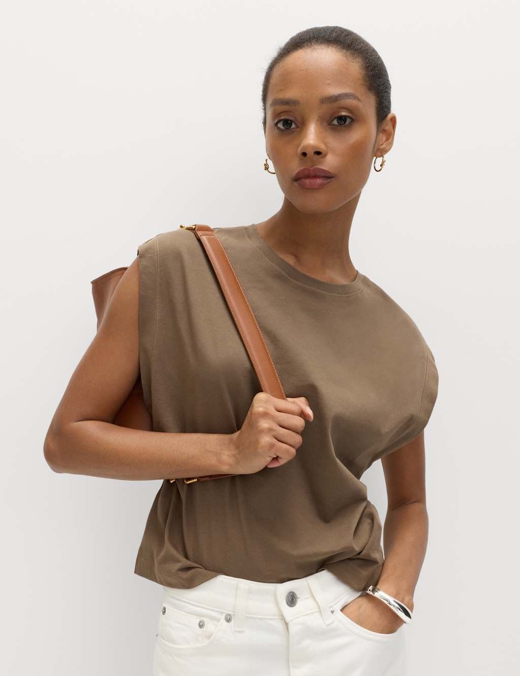 Marks & Spencer M&S Cap Sleeve T-Shirt in Olive