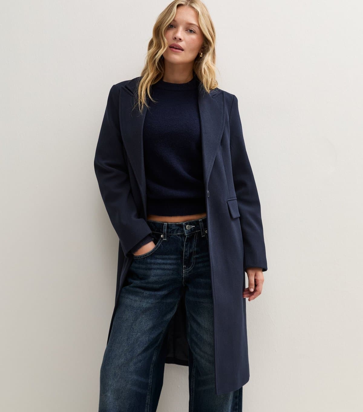 New Look Women's Navy One Button Single Breasted Coat New Look