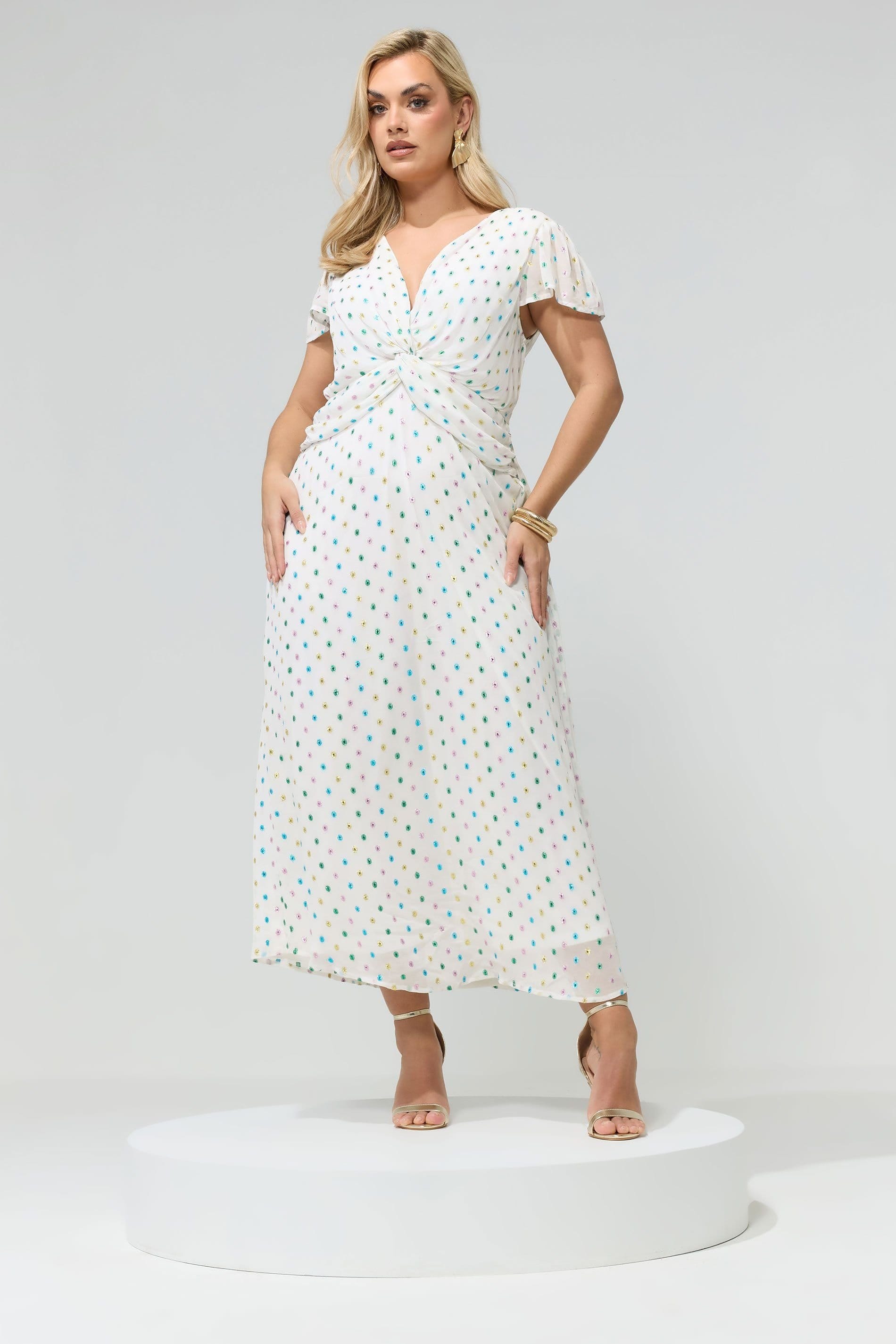 Yours Yours Women's Dobby Twist Front Maxi Dress in White - 4