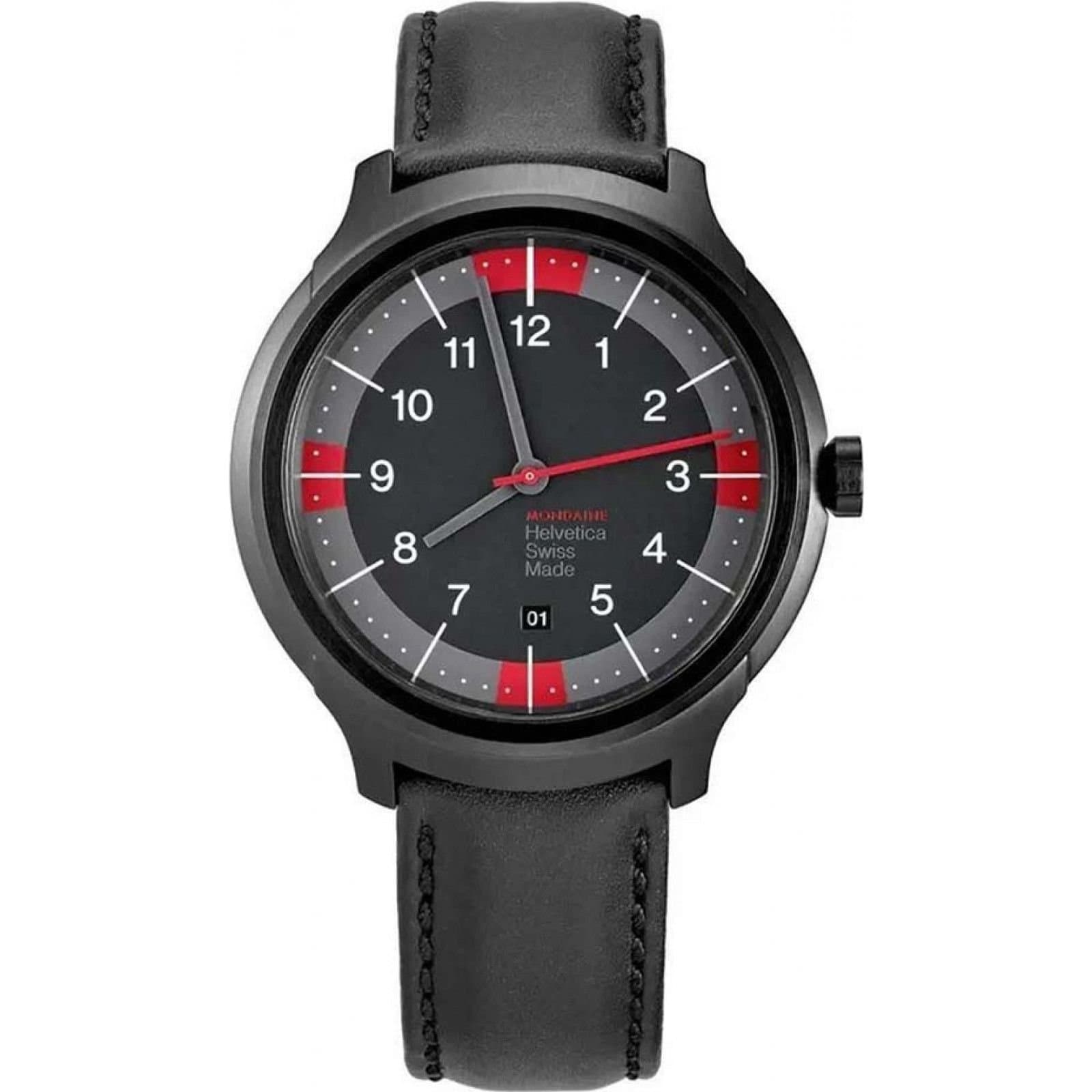 Mondaine Mondaine Men's MH1-B1222-LB Helvetica 43mm Quartz Watch in Black