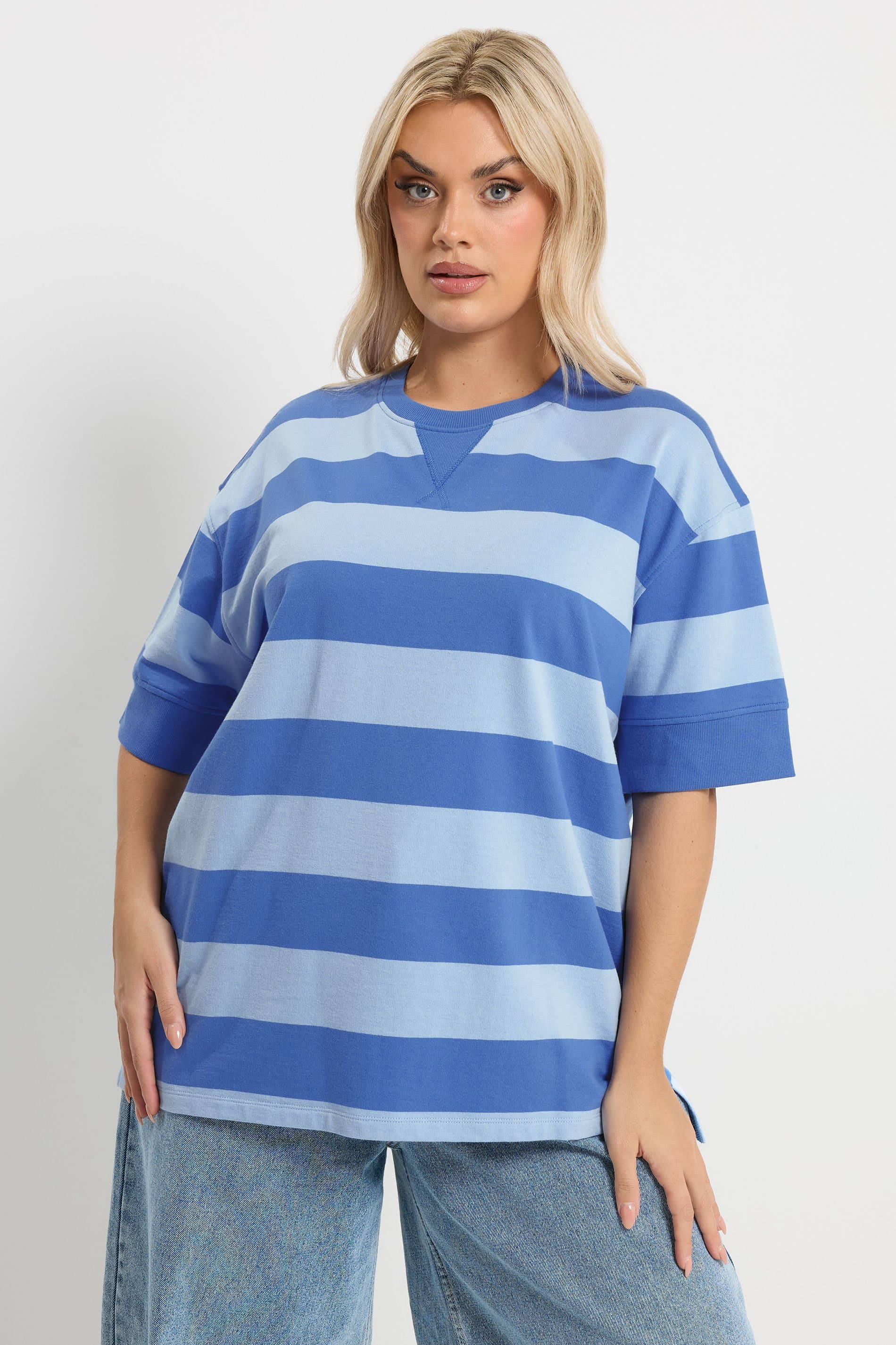 Yours Plus Size Blue Stripe Heavyweight Tshirt