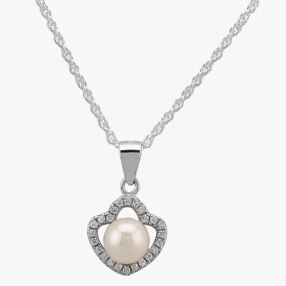 T.H.Baker T.H.Baker Women's Sterling Silver Freshwater Pearl & Cubic Zirconia Pendant PNW70246FW in White