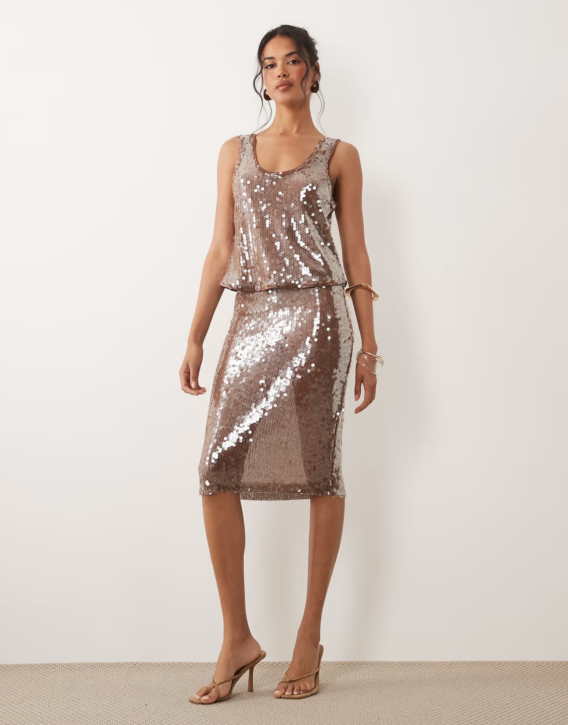 ASOS DESIGN Brown Glass Sequin Co-ord Set