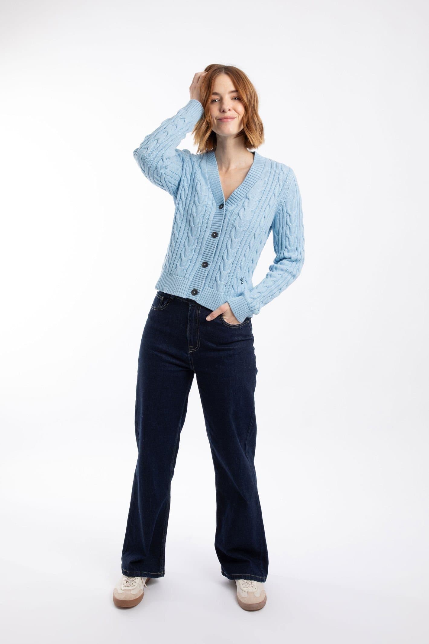 Weird Fish Weird Fish Women's Constance Cable Knit Cardigan in Light Blue