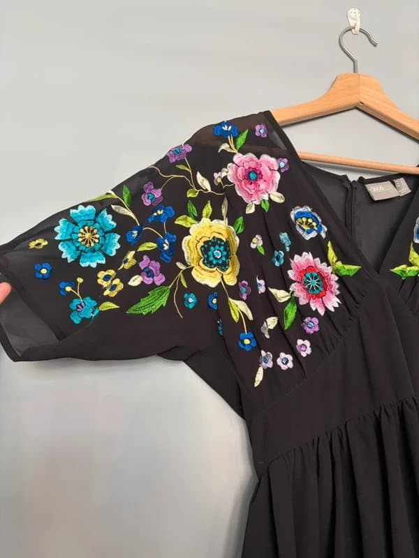 ASOS ASOS black floral embroidered dress with slip