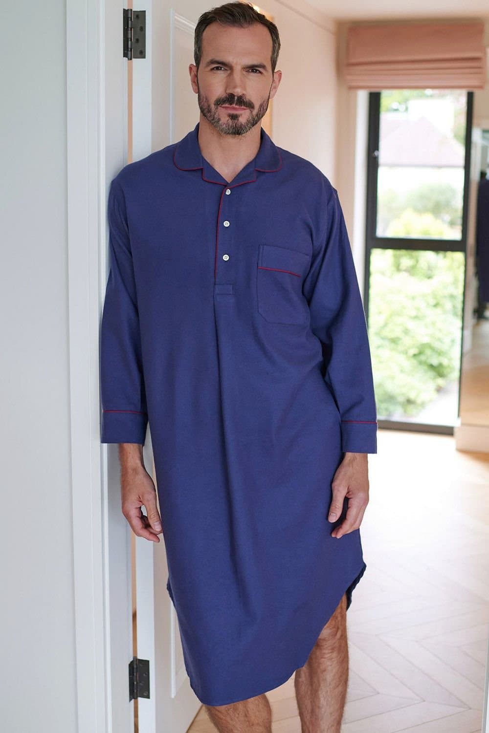 British Boxers British Boxers Men's "Alton" Brushed Cotton Nightshirt in Dark Blue