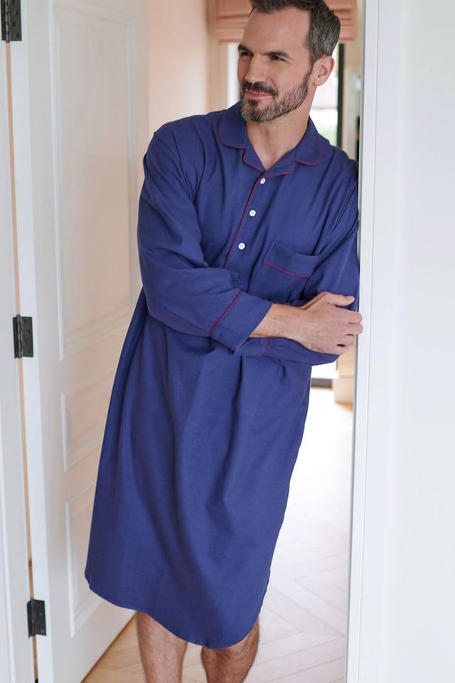 British Boxers British Boxers Men's "Alton" Brushed Cotton Nightshirt in Dark Blue - 2